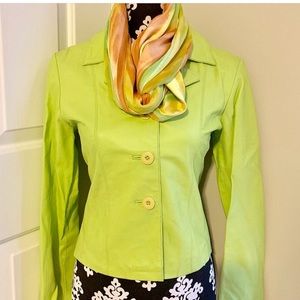 Neon green blazer leather jacket.